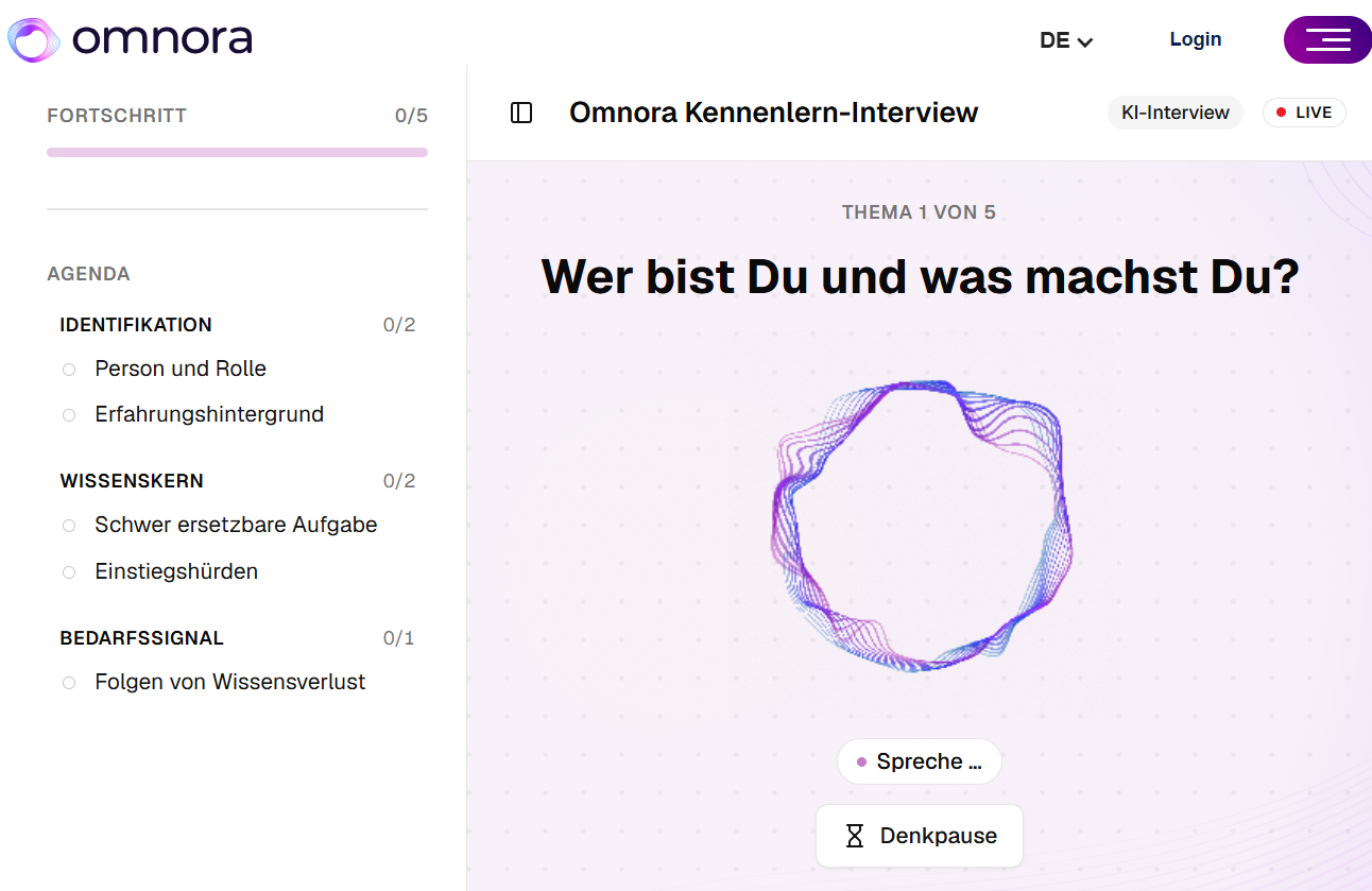 AI interview in Omnora: the AI asks questions, the expert answers